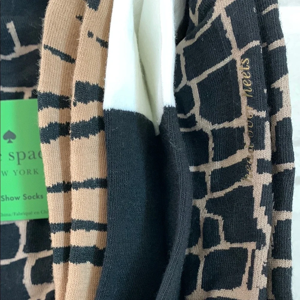 Kate Spade No Show Socks Black and Brown Print 3 pairs One size